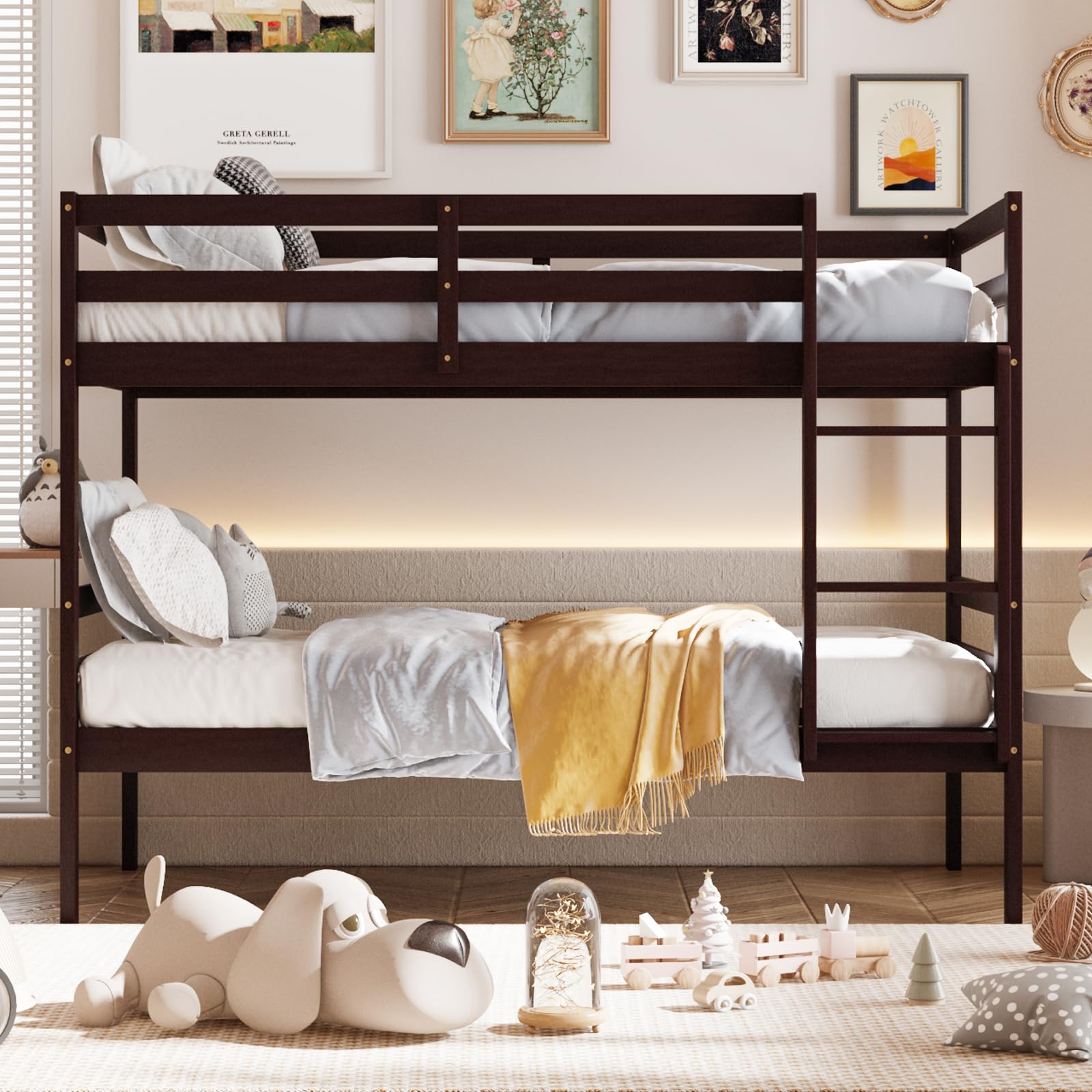 Giantex Bunk Bed Twin Over Twin White, Solid Wood Bunk Bed