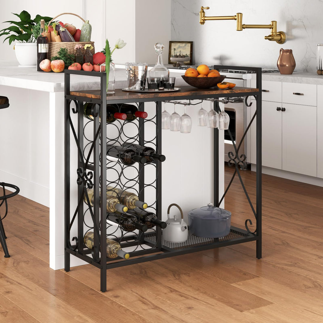 Giantex Wine Bar Table with 6 Glass Wine Glass Holder