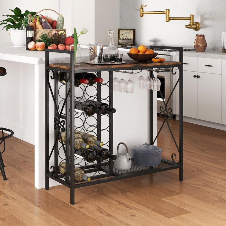 Giantex Wine Bar Table with 6 Glass Wine Glass Holder