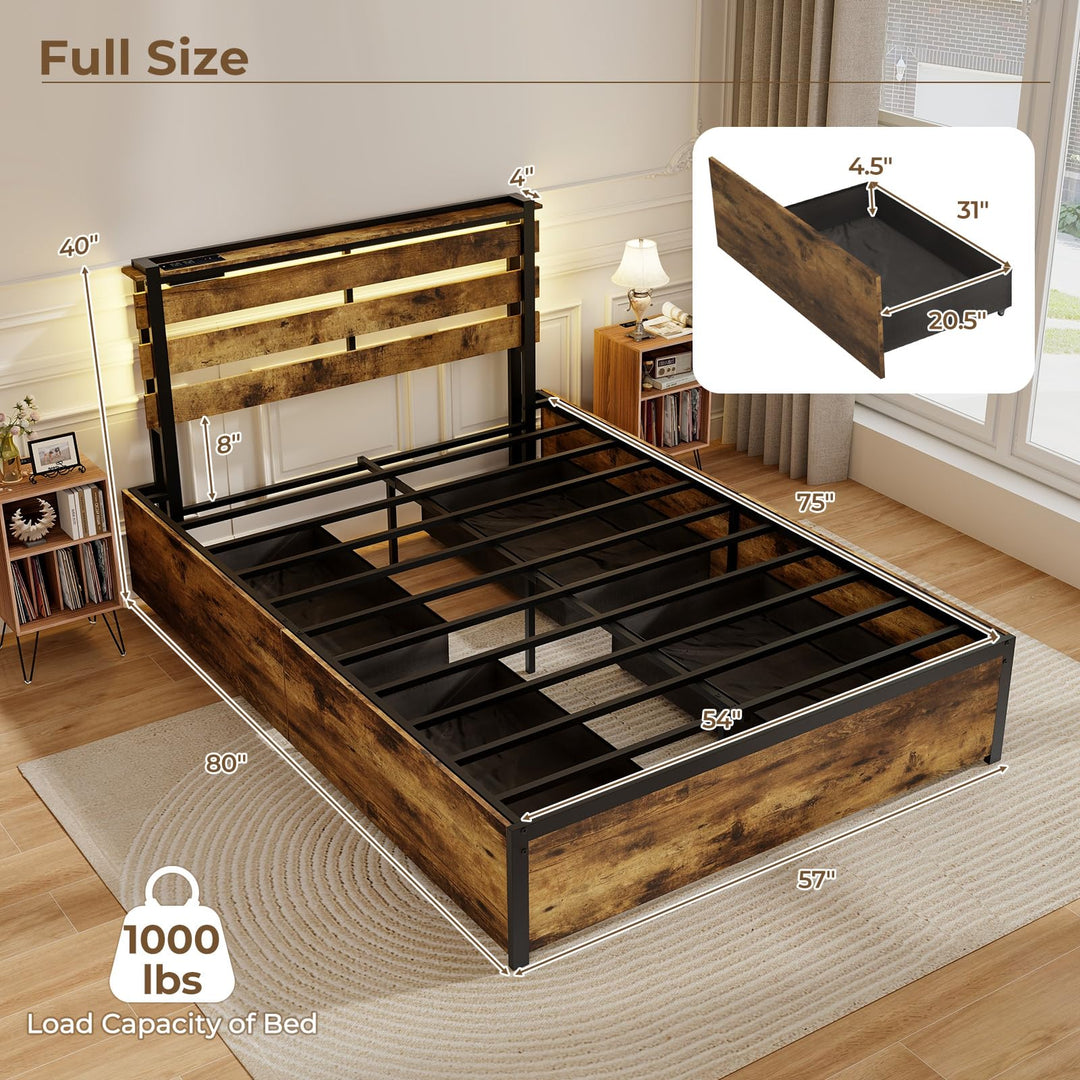 Giantex Bed Frame with LED Lights Headboard and 4 Storage Drawers