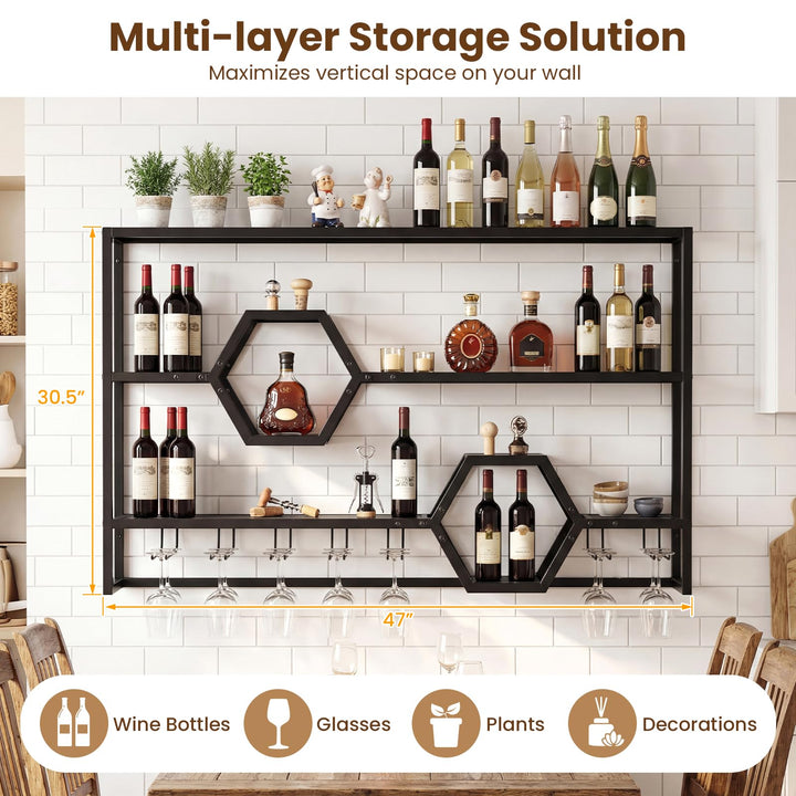 Giantex Wall Mounted Wine Rack 47” Large Floating Bar Shelves