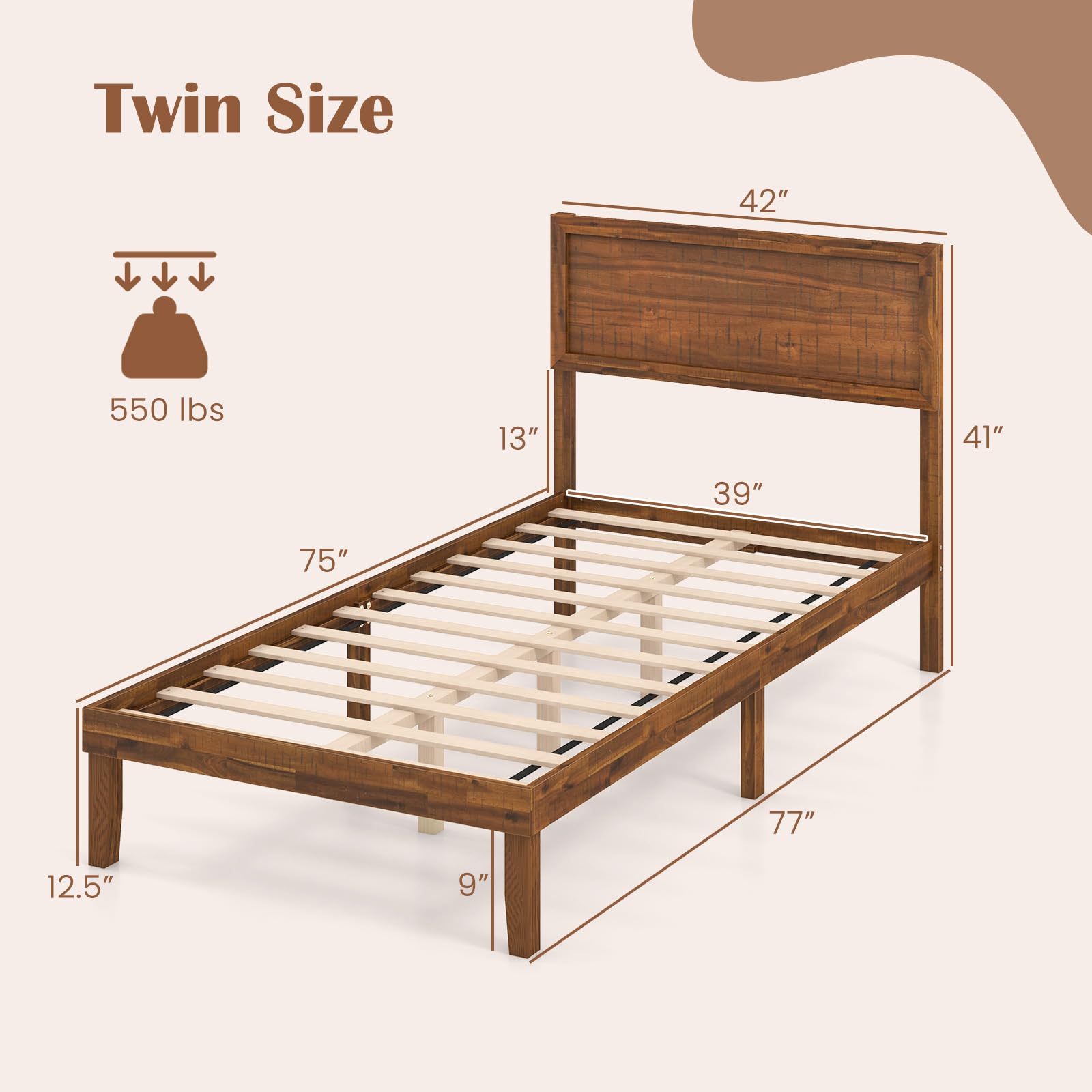 Giantex Wood Bed Frames with Headboard, Mid Century Modern Platform Bed
