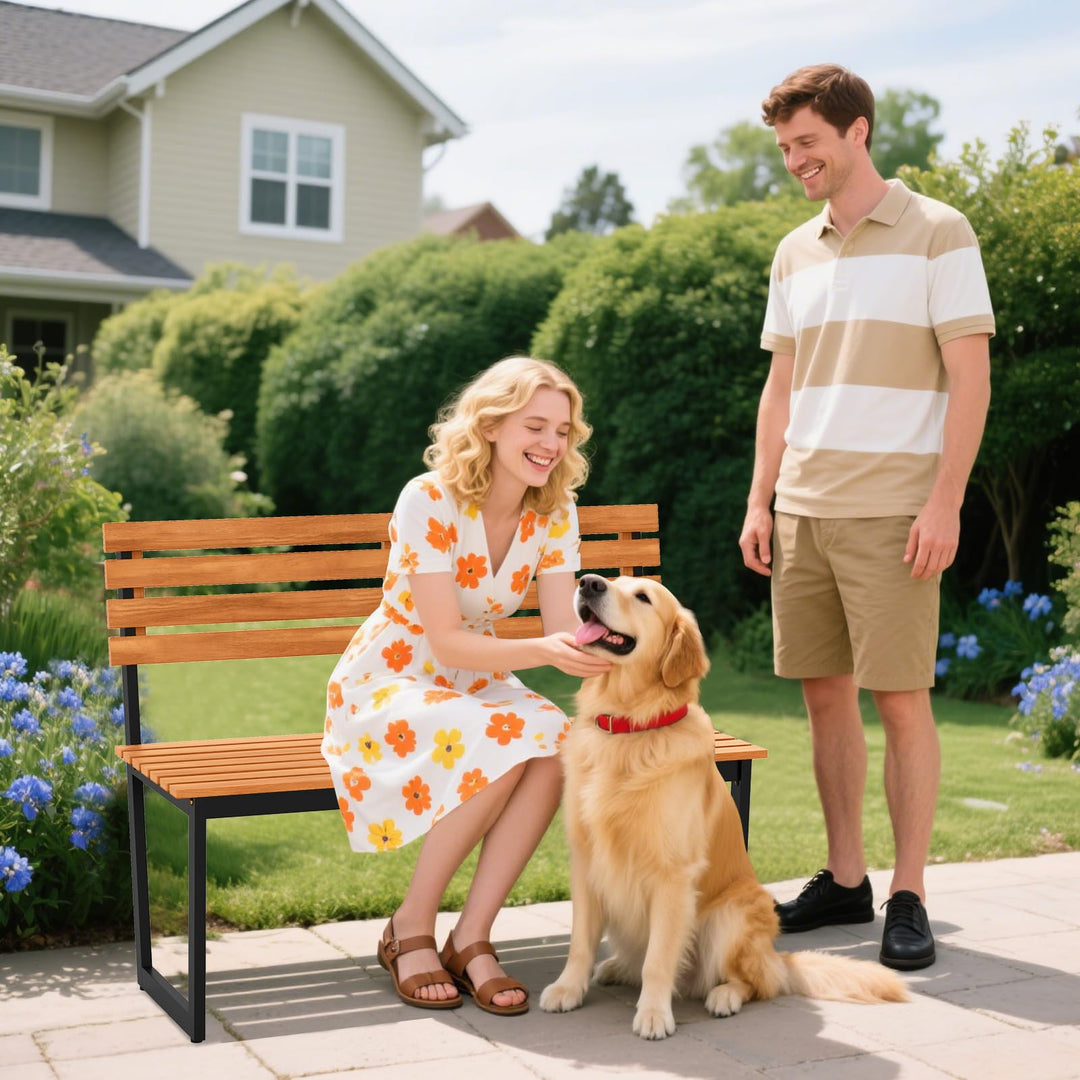 Giantex Outdoor Bench, 43"×22"×33" Acacia Wood Patio Loveseat with Backrest
