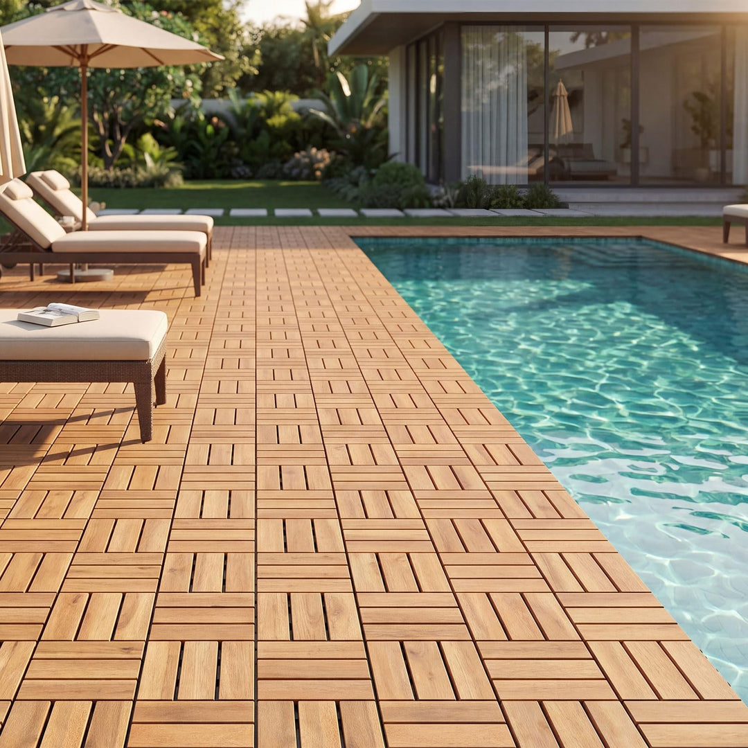 Giantex 12" x 12" Interlocking Acacia Wood Deck Tiles