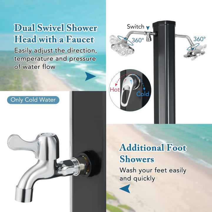 Giantex 9.3 Gallon Outdoor Shower, Solar Shower with Dual 360°Rotating Shower Heads, 2 Foot Showers