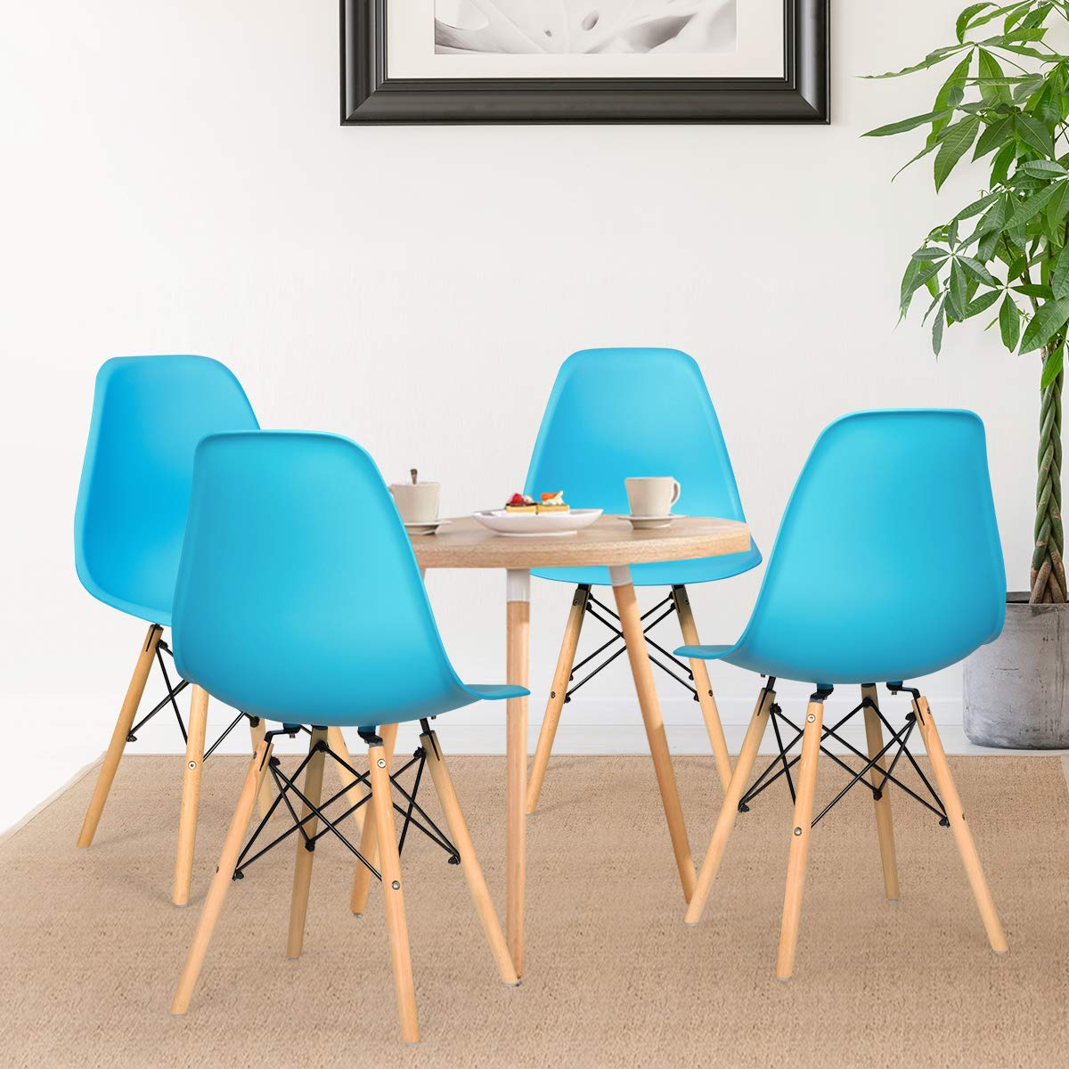 Giantex Dining DSW Chairs with Linen Cushion, Modern Mid Century Shell Chairs w/ Wood Legs