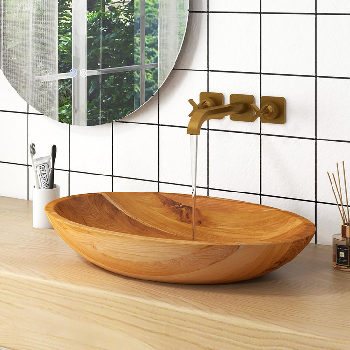 Giantex Teak Wood Vessel Sink - Bathroom Washbasin with Smooth Finish, No Assembly Art Basin (23.5” x 16” x 4.5”)