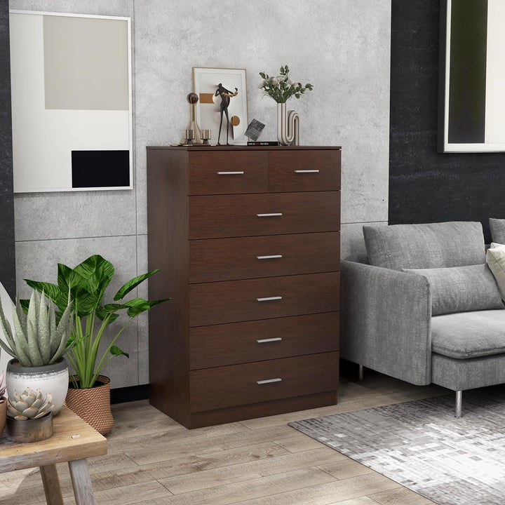 Giantex 7 Drawers Dresser for Bedroom - Wooden Chest of Drawers with Anti-toppling Device