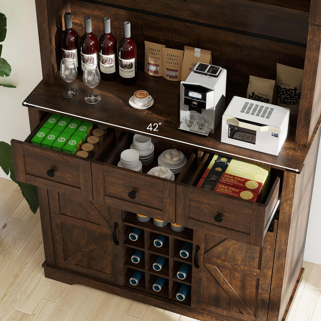 Giantex 72" Farmhouse Coffee Bar Cabinet w/Glass Doors &amp; Wine Racks