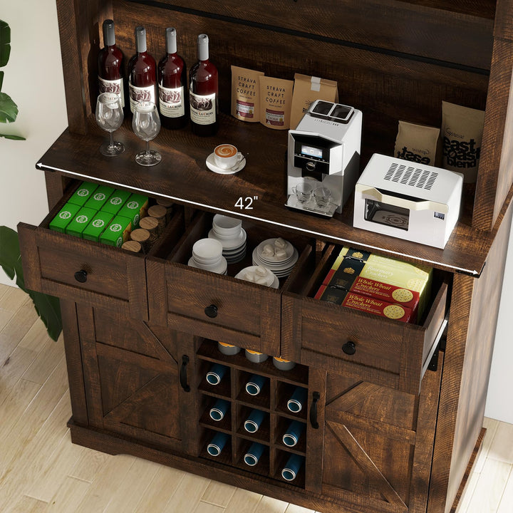 Giantex 72" Farmhouse Coffee Bar Cabinet w/Glass Doors &amp; Wine Racks