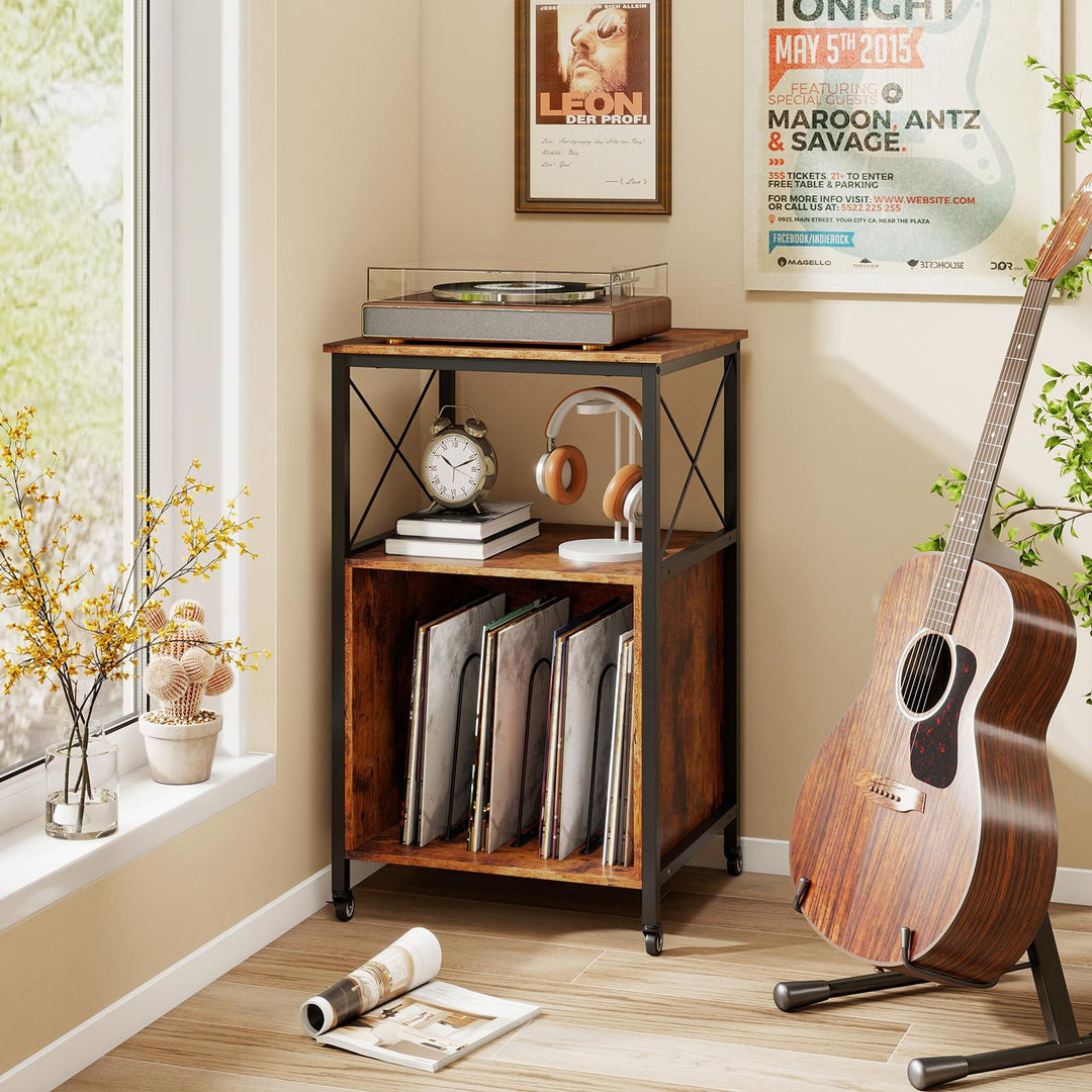 Giantex Record Player Stand with Charging Station Rolling 3-Tier Turntable Stand