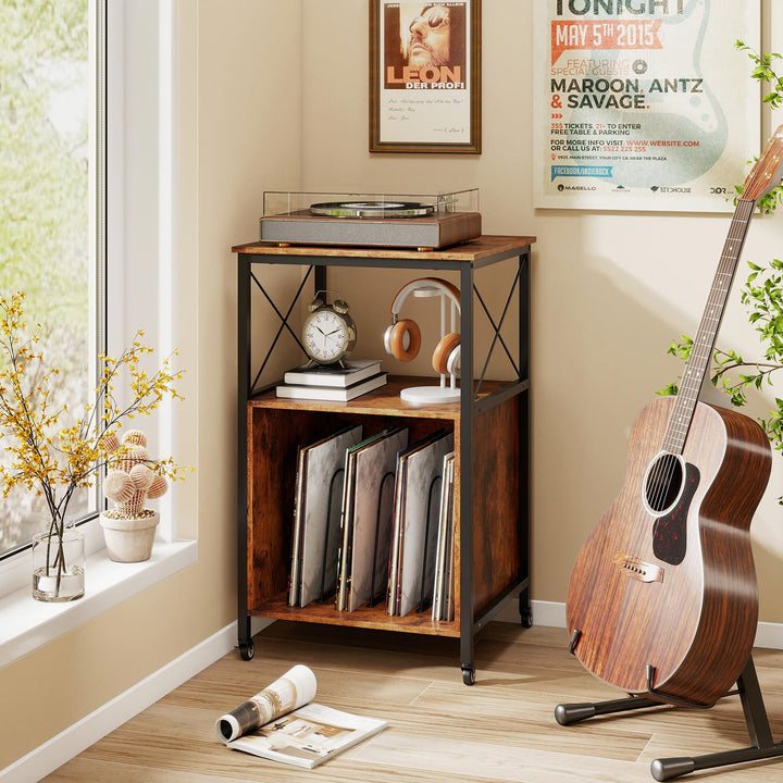 Giantex Record Player Stand with Charging Station Rolling 3-Tier Turntable Stand