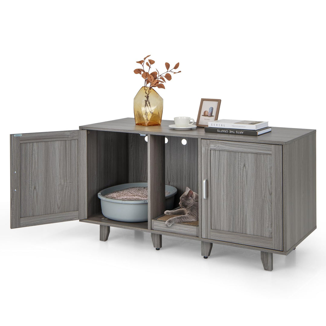 Giantex Cat Litter Box Enclosure - Cat Washroom Hidden Furniture with 2 Storage Cabinets