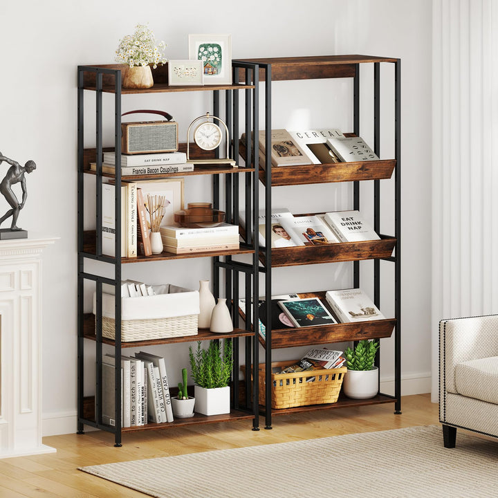 Giantex 5-Tier Bookshelf, 62" Tall Bookcase w/Tiltable Shelves, Metal Frame, Convertible Display Storage Rack