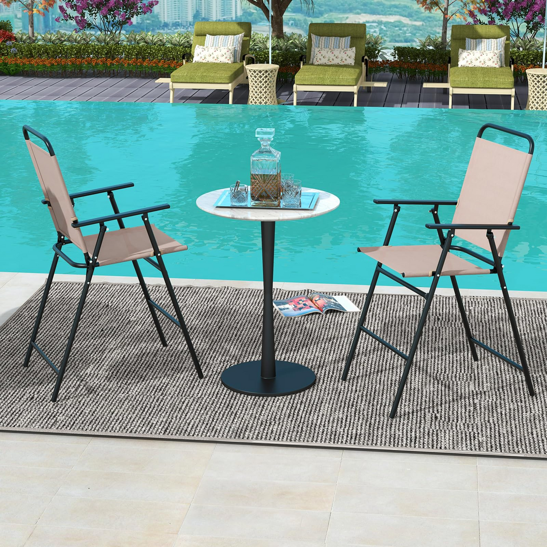 Giantex Outdoor Folding Bar Chair Set of 2, Bar-Height Patio Chairs with Backrest, Armrests, Footrest