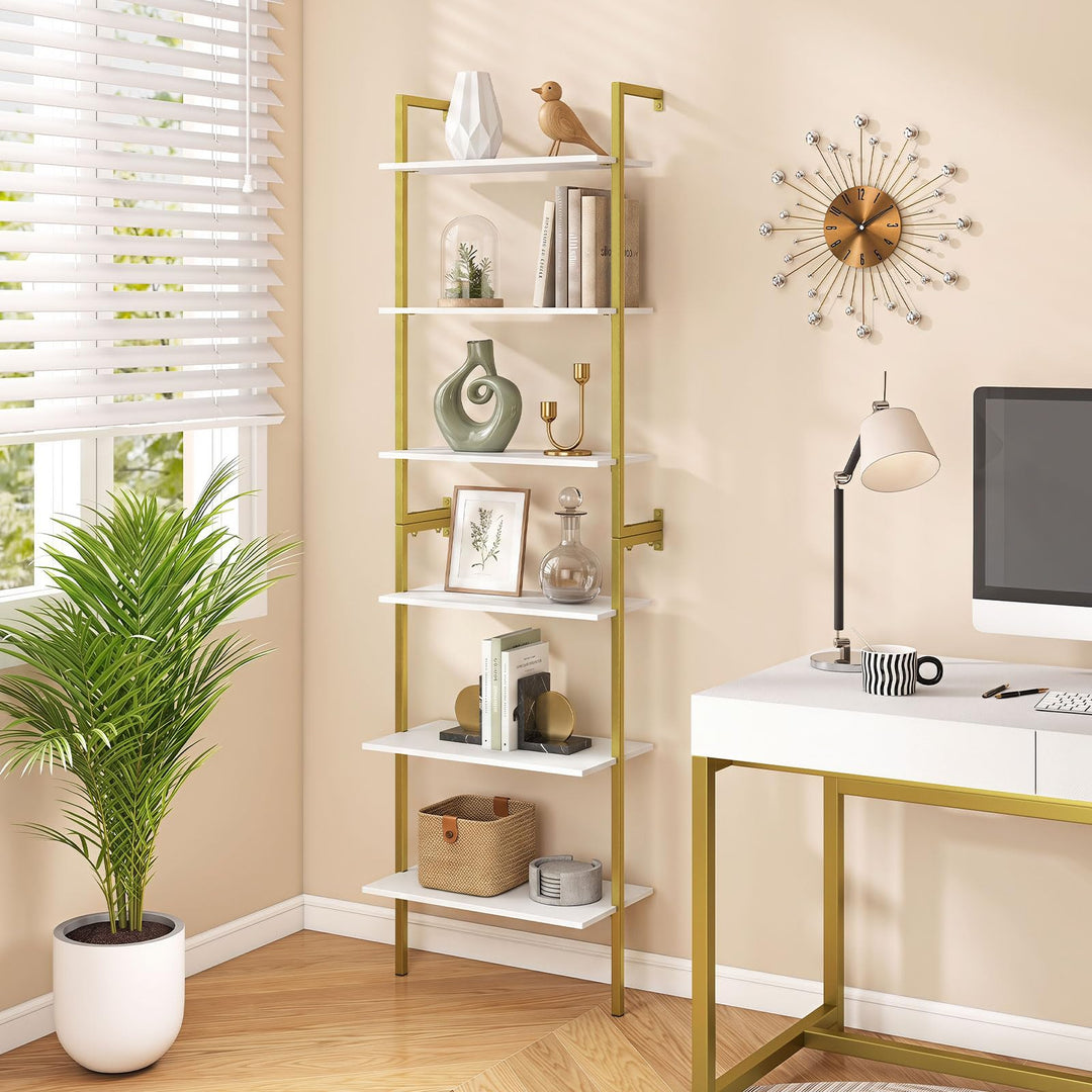 GIANTEX Ladder Shelf | 6-Tier Wall Mounted Bookshelf with Metal Frame (1/2)
