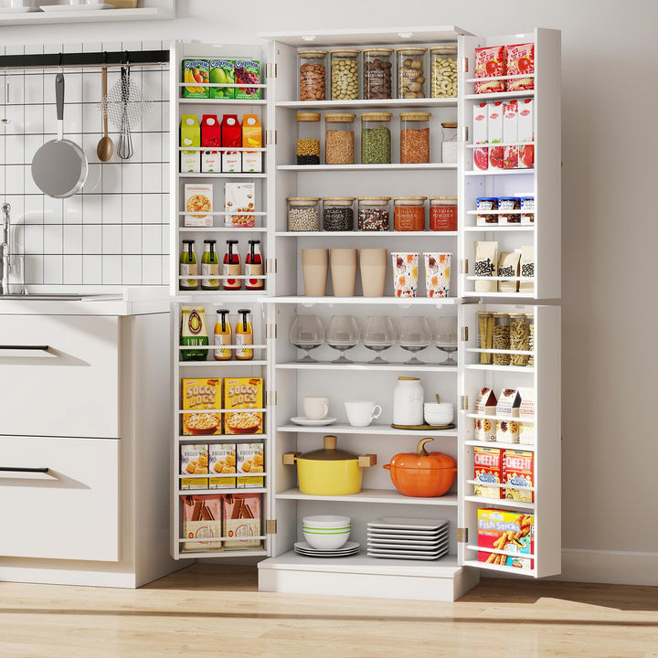 Giantex Kitchen Pantry Cabinet 65.5" Tall Kitchen Hutch w/8-Tier Storage Cabinet 16-Tier Door Shelves