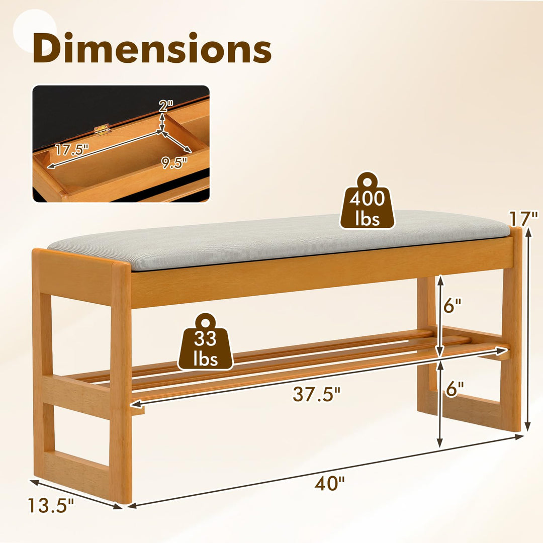 Giantex Rubberwood  Shoe Rack Bench with Linen Seat Cushion