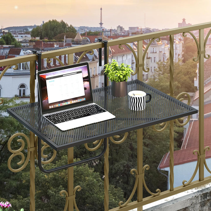 Giantex Balcony Table, Folding Outdoor Side Table for Railings Up to 2.4" Thick, Space-saving Railing Serving Table with Metal Frame
