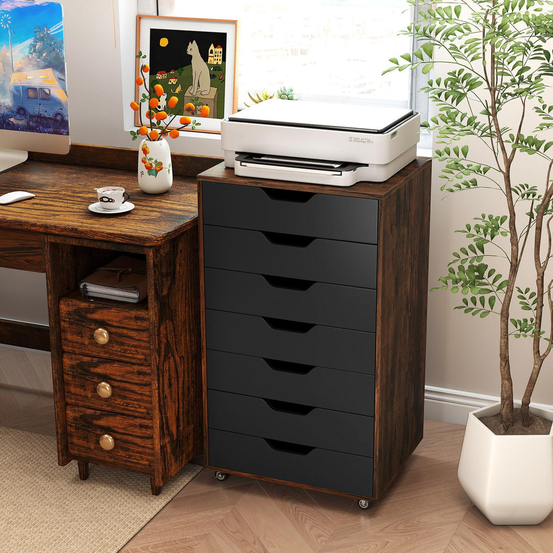 Giantex 7-Drawer Chest Wooden Storage Dresser with Lockable Wheels