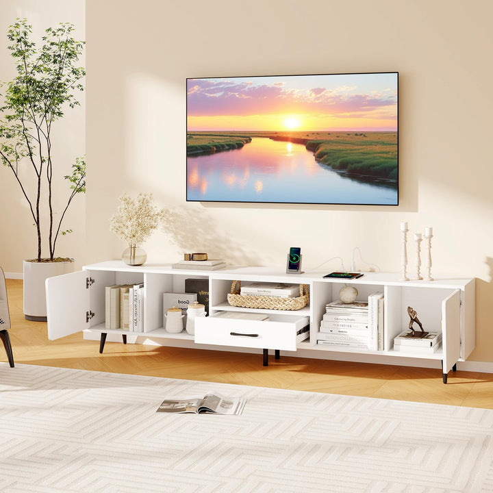 Giantex 79" White TV Stand with Power Outlets