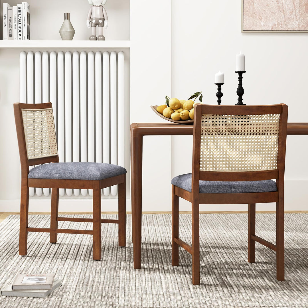 Giantex Rattan Dining Chairs Set of 2/4, Modern Upholstered Kitchen Chairs w/Rubber Wood Frame