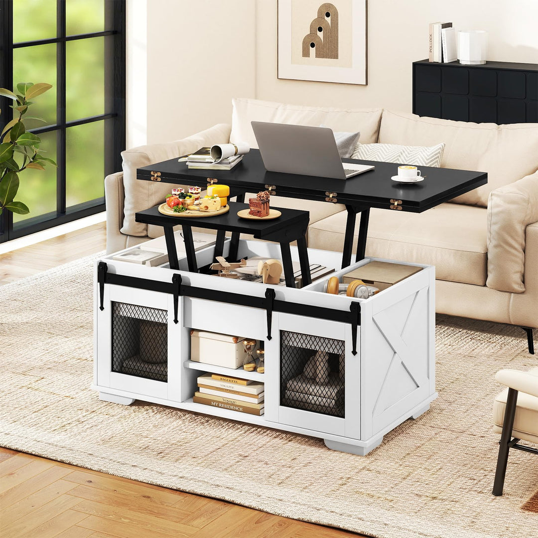 Giantex Lift Top Coffee Table | 41.5" Farmhouse Center Table with 2 Sliding Barn Doors