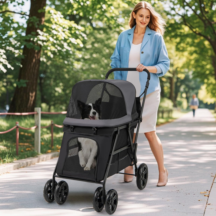 Giantex Dog Stroller with Low Entry & Ramp Access, Cat Stroller with Lockable & Shock-Absorbing All-Terrain Wheels