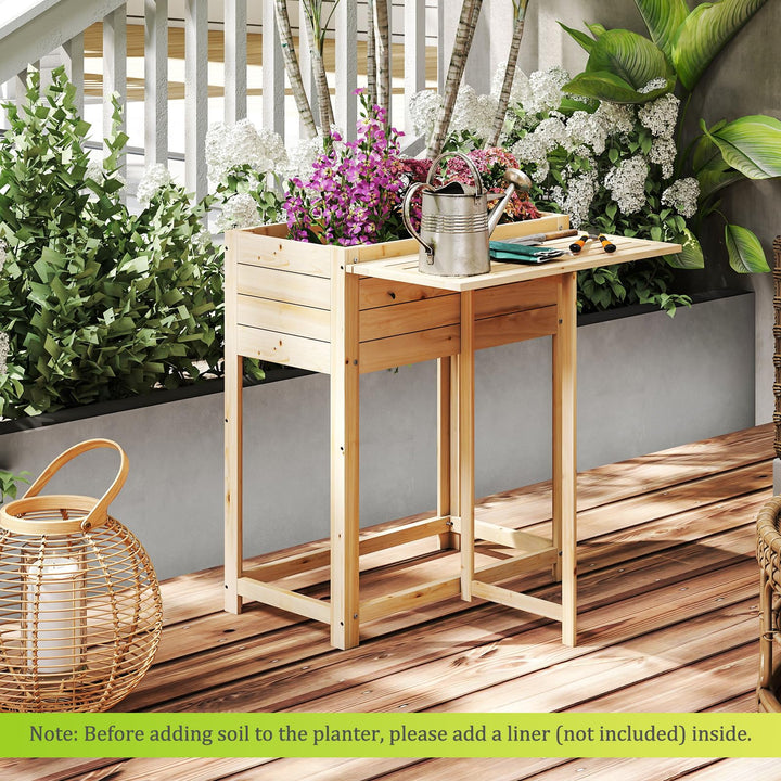 Giantex Wood Raised Garden Bed w/Folding Drop-Leaf Potting Table