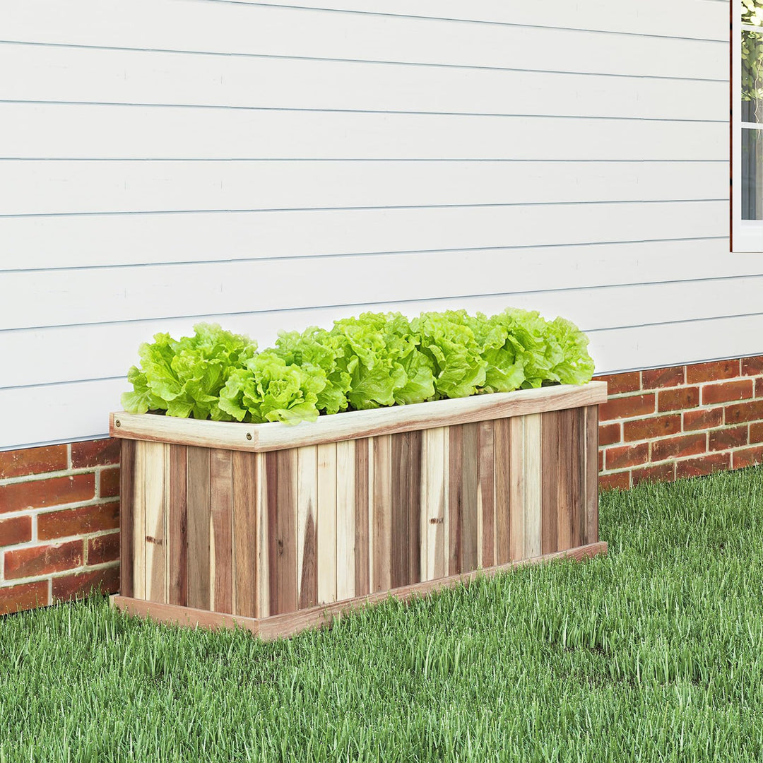 Giantex Rectangular Acacia Wood Raised Garden Bed w/Drainage Gaps