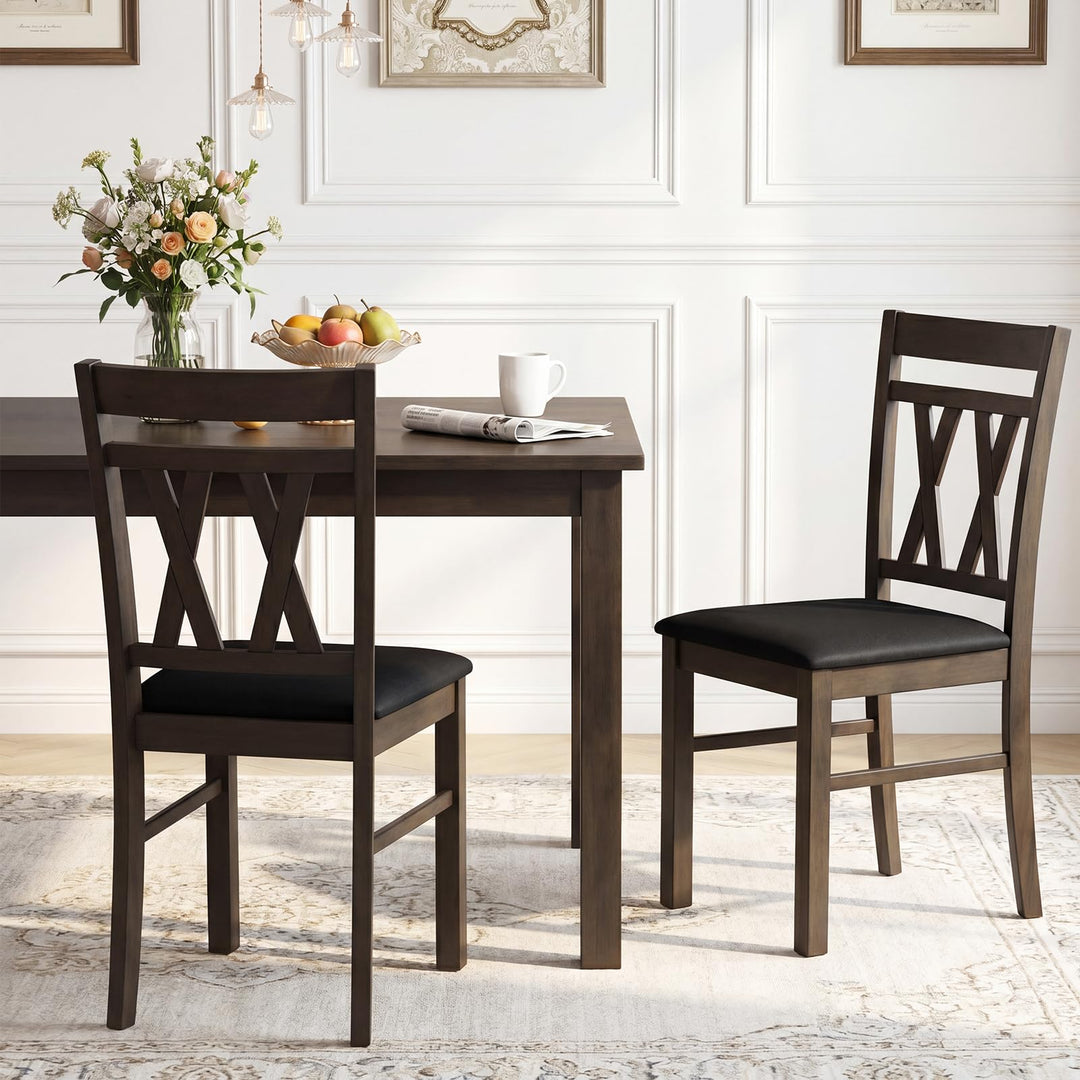 Giantex Wood Dining Chairs Set of 2/4 Linen Style Upholstered Kitchen Chairs with Dual X-Shaped Back