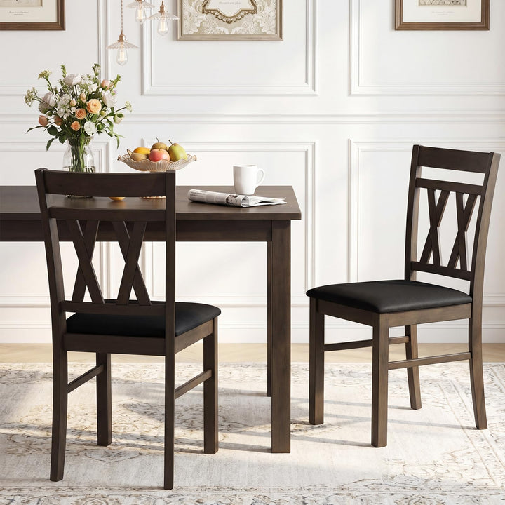 Giantex Wood Dining Chairs Set of 2/4 Linen Style Upholstered Kitchen Chairs with Dual X-Shaped Back