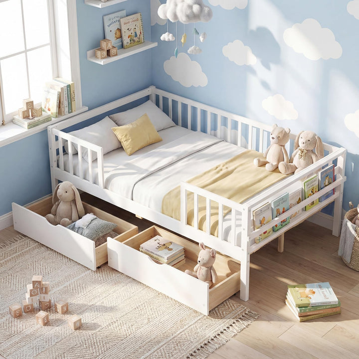 Giantex Full Kids Bed with Storage Drawers Wood Montessori Bed