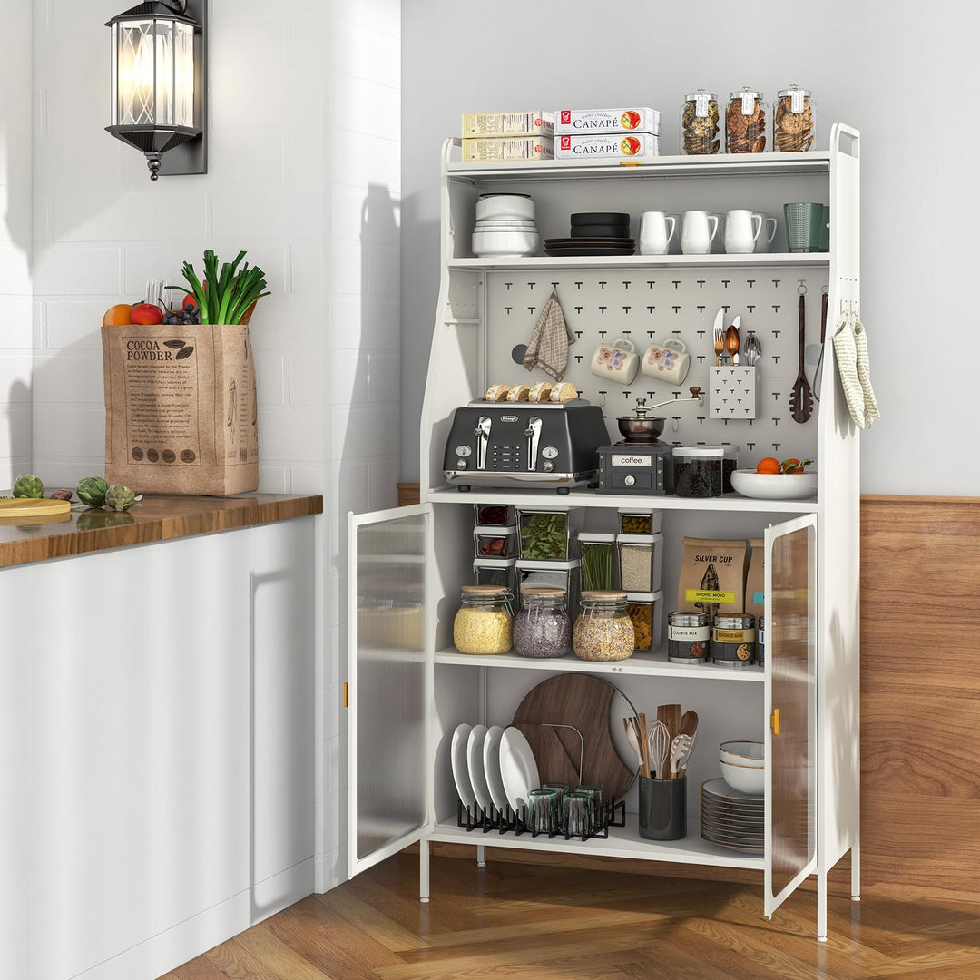 Giantex Pantry Organizers and Storage, 63.5" H Kitchen Buffet Cabinet with Hutch, Pegboard
