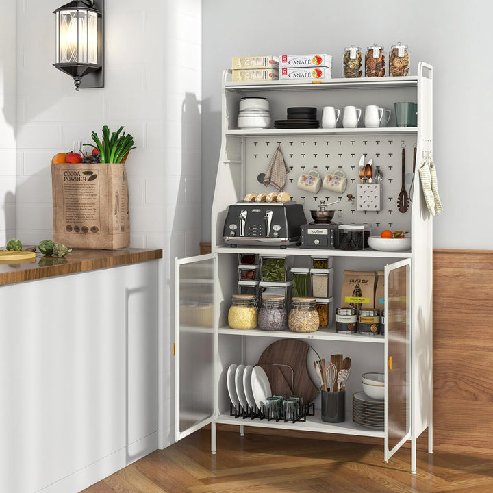 Giantex Pantry Organizers and Storage, 63.5" H Kitchen Buffet Cabinet with Hutch, Pegboard