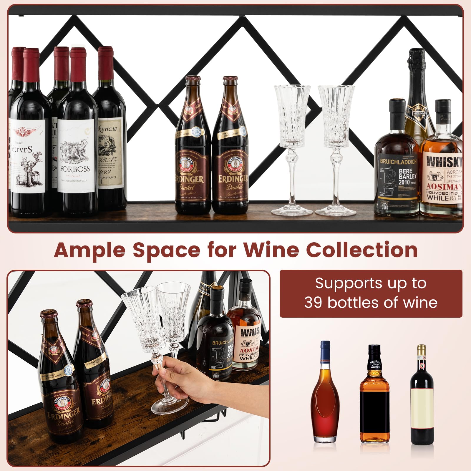 Giantex Wall Mounted Wine Rack, Wine Display Shelf w/Wine Bottle Rack & 6 Rows of Stemware Holder