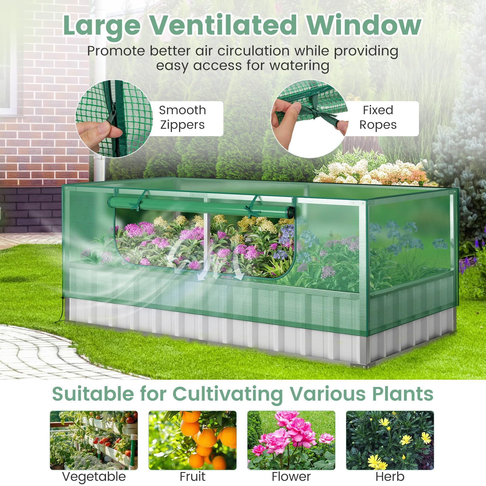 Giantex 69”x36”x28” Raised Garden Bed with Cover, 16.5 Cu.Ft Galvanized Steel Planter Box Kit