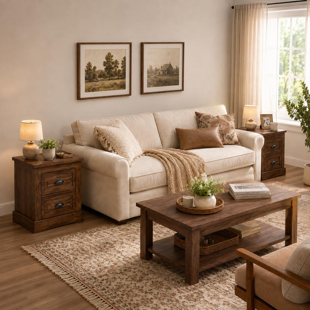 GIANTEX Farmhouse Nightstand With 2 Storage Drawers For Bedroom
