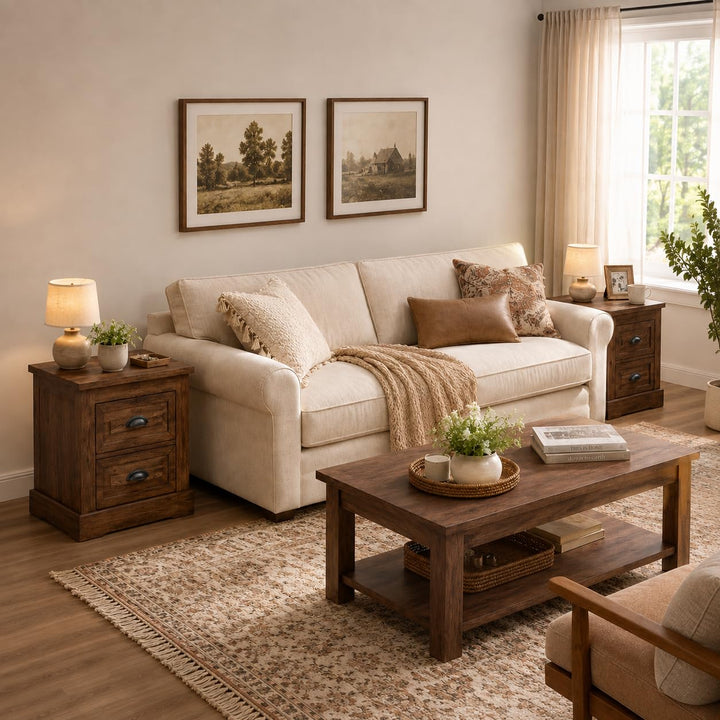 GIANTEX Farmhouse Nightstand With 2 Storage Drawers For Bedroom