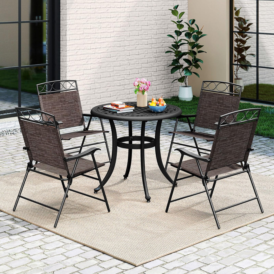 Giantex Set of 4 Patio Folding Chairs with Armrest and Metal Frame