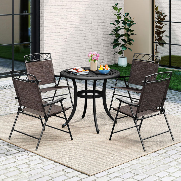 Giantex Set of 4 Patio Folding Chairs with Armrest and Metal Frame