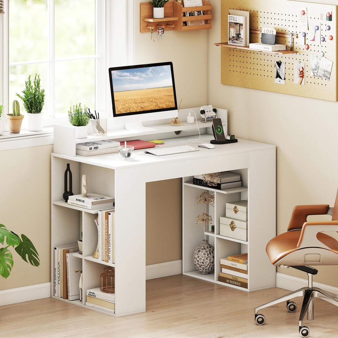 Giantex White Desk with Storage Shelves