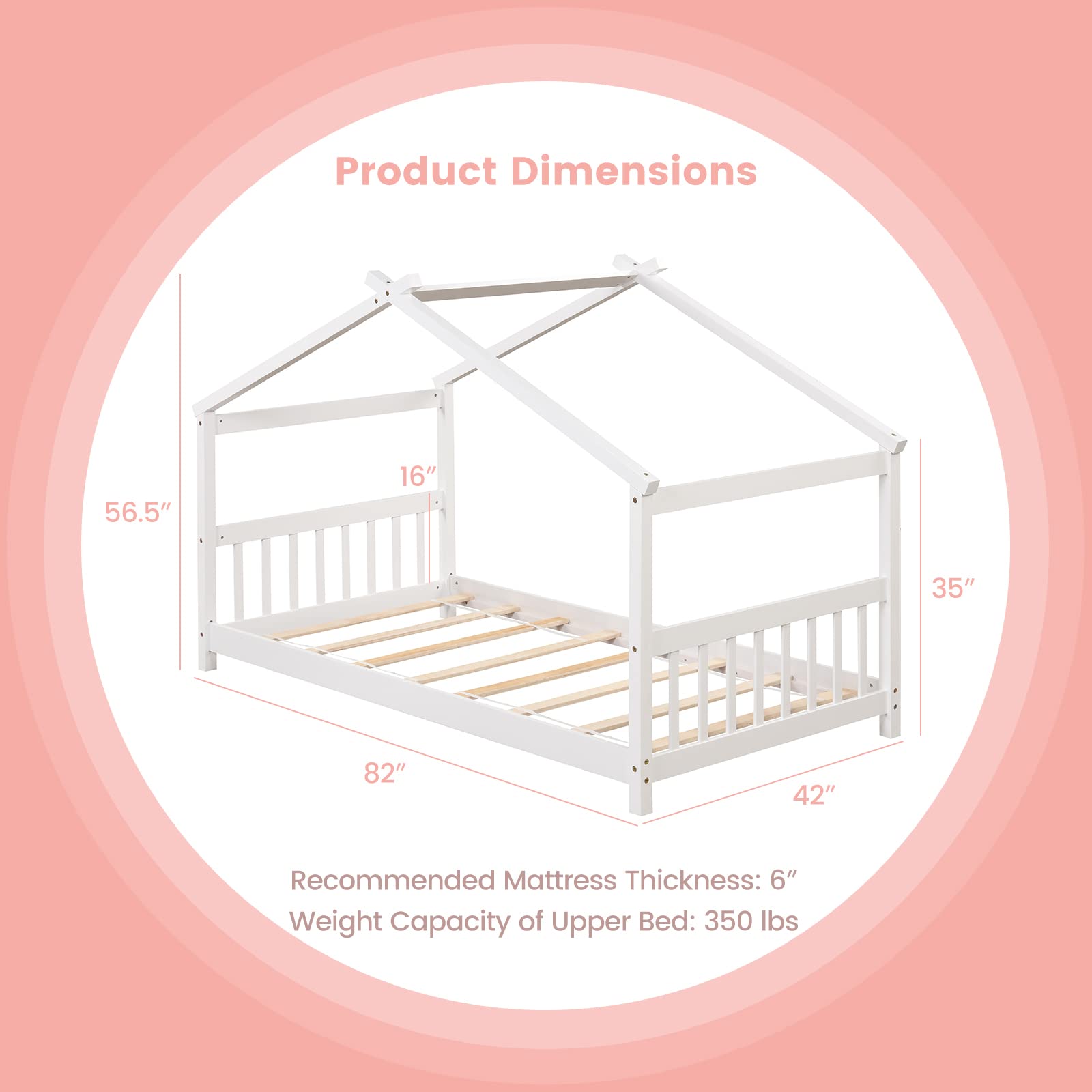 Giantex House Bed Twin, Solid Wood Kids House Bed with Roof