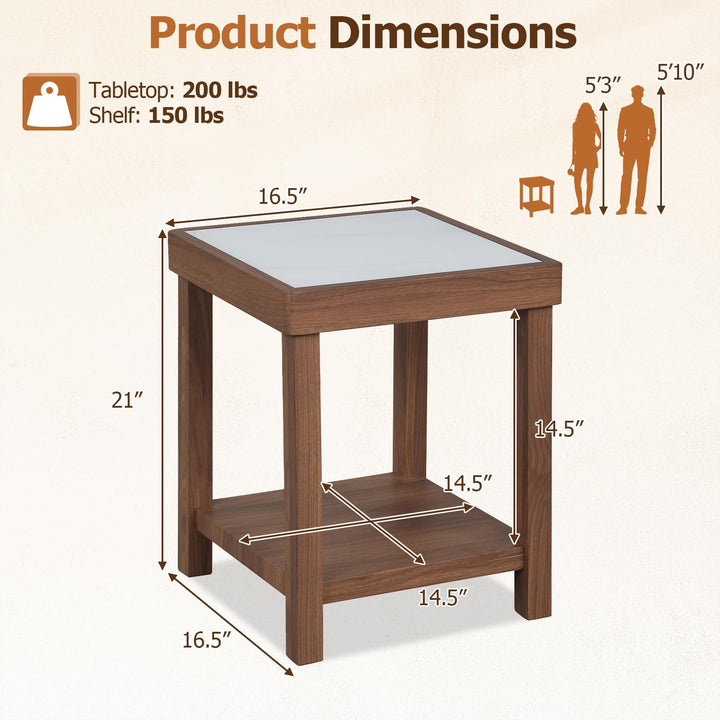 GIANTEX 2-Tier Square End Table with Tempered Glass Top (1/2)