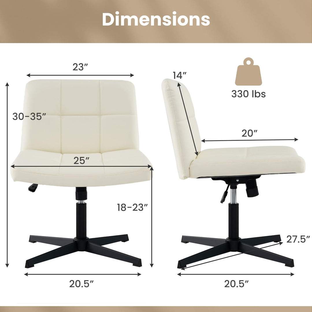 Giantex Criss Cross Chair, PU Leather Cross Legged Office Chair No Wheels, Height-adjustable Swivel Vanity Chair with U-shaped Seat