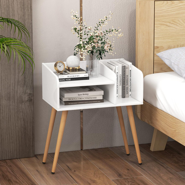 Giantex End Table with Open Storage Shelves, Mid Century Modern Side Table with Metal Legs