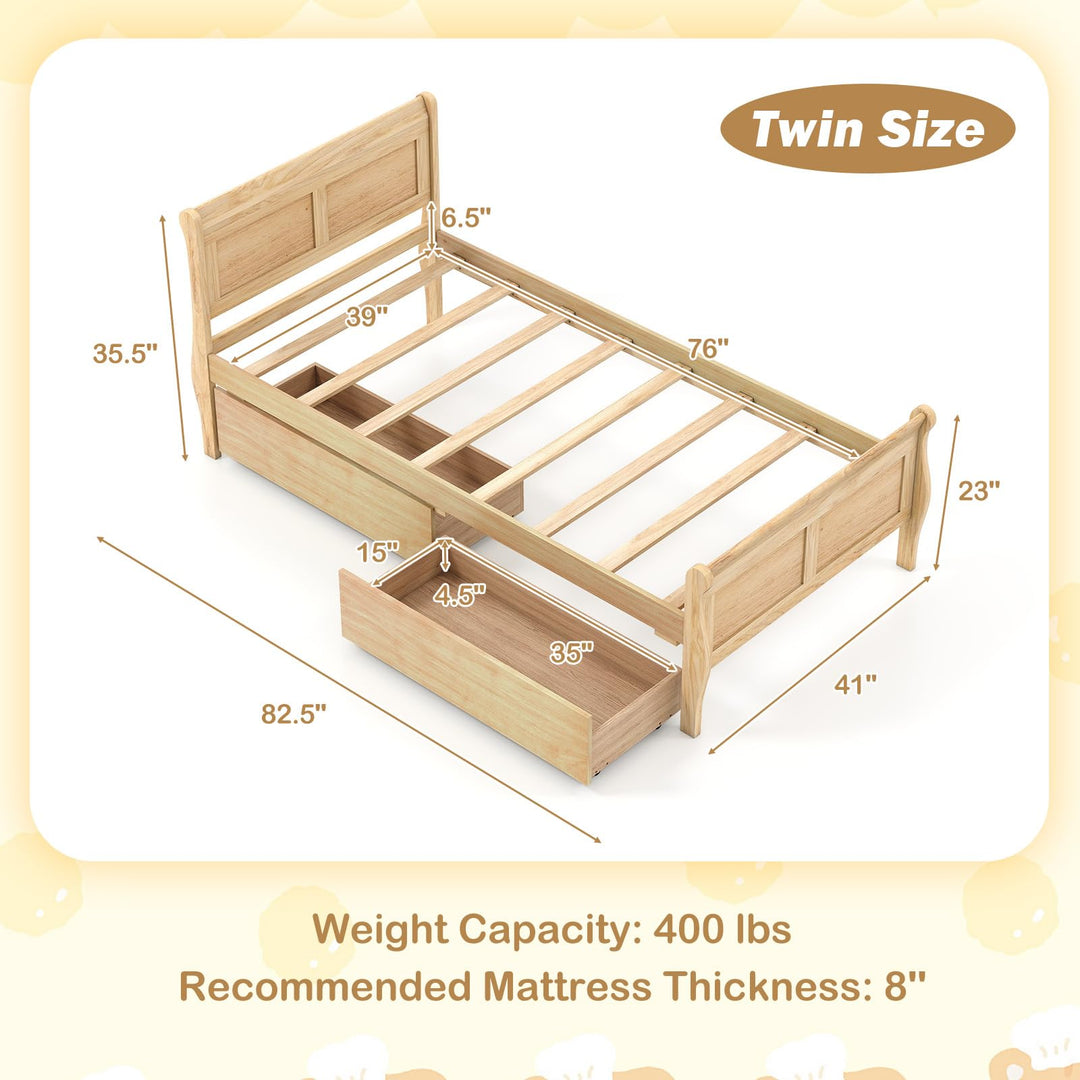 Giantex Twin Bed with 2 Storage Drawers Wood Platform Bed with Headboard & Footboard