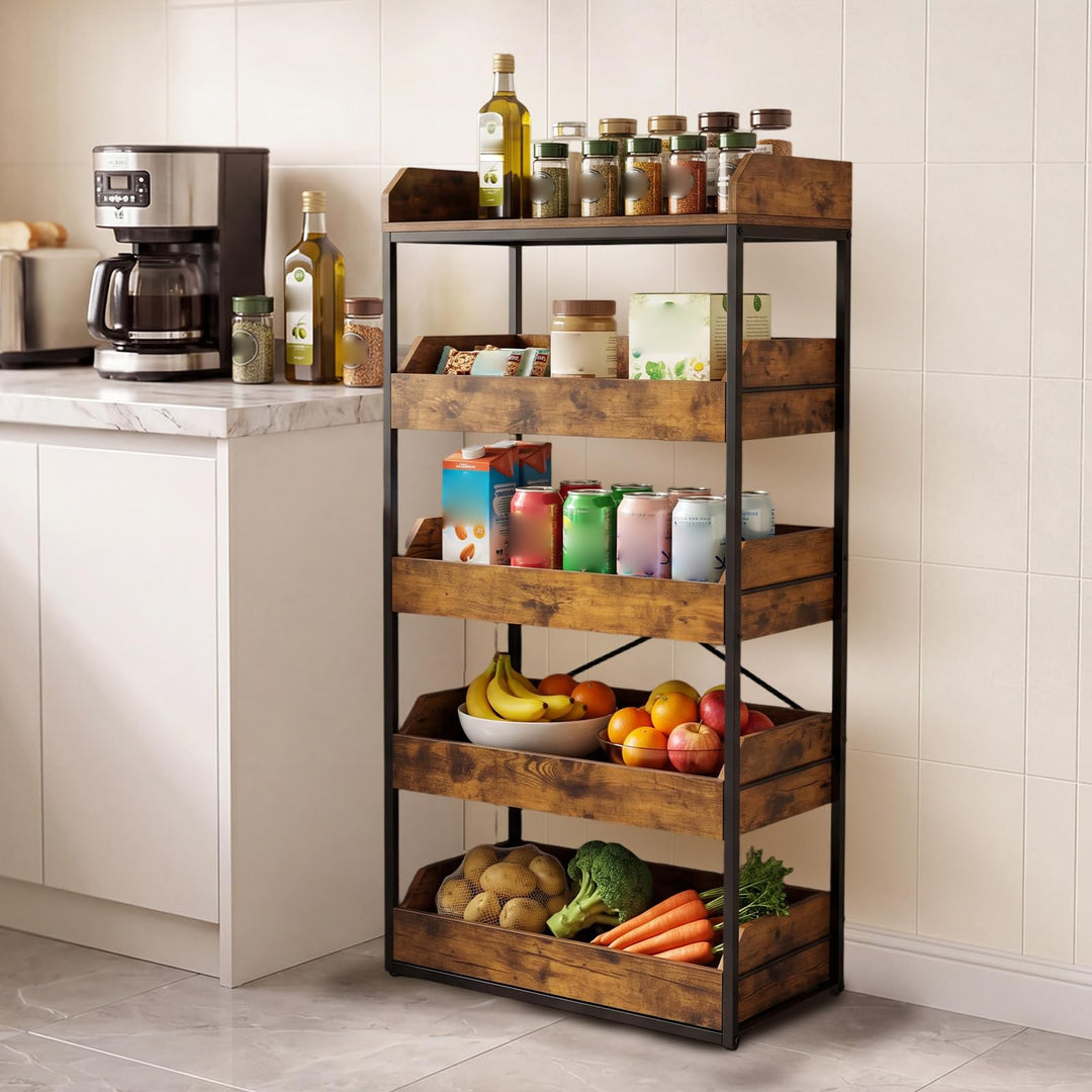 Giantex 5-Tier Industrial Utility Shelf with 4 Pull-out Drawers &amp; X-Shaped Metal Frame
