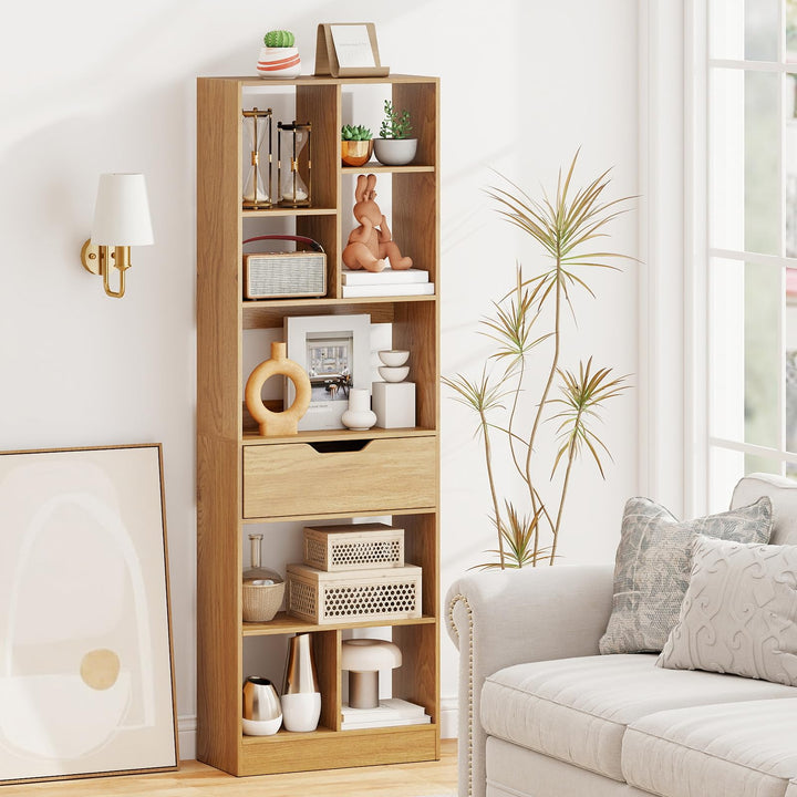 Giantex Bookcase with Drawer 61” Tall Freestanding Storage Organizer(7-Tier)