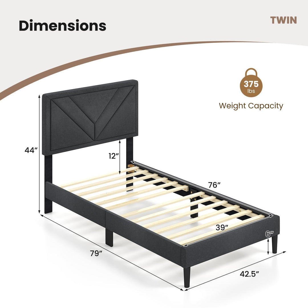 Upholstered Platform Bed Frame with Diagonal Channel Tufted Headboard